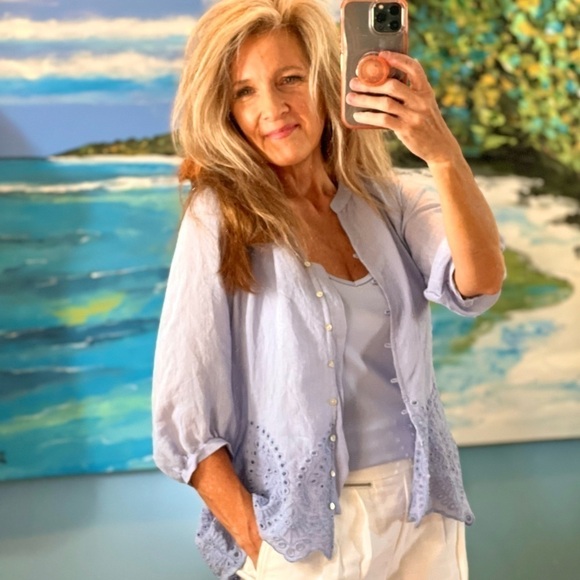 🌊Anthro’s Fig & Flower, Adorable Blue Blouse Set, Soft, Classic & Timeless - Picture 1 of 9